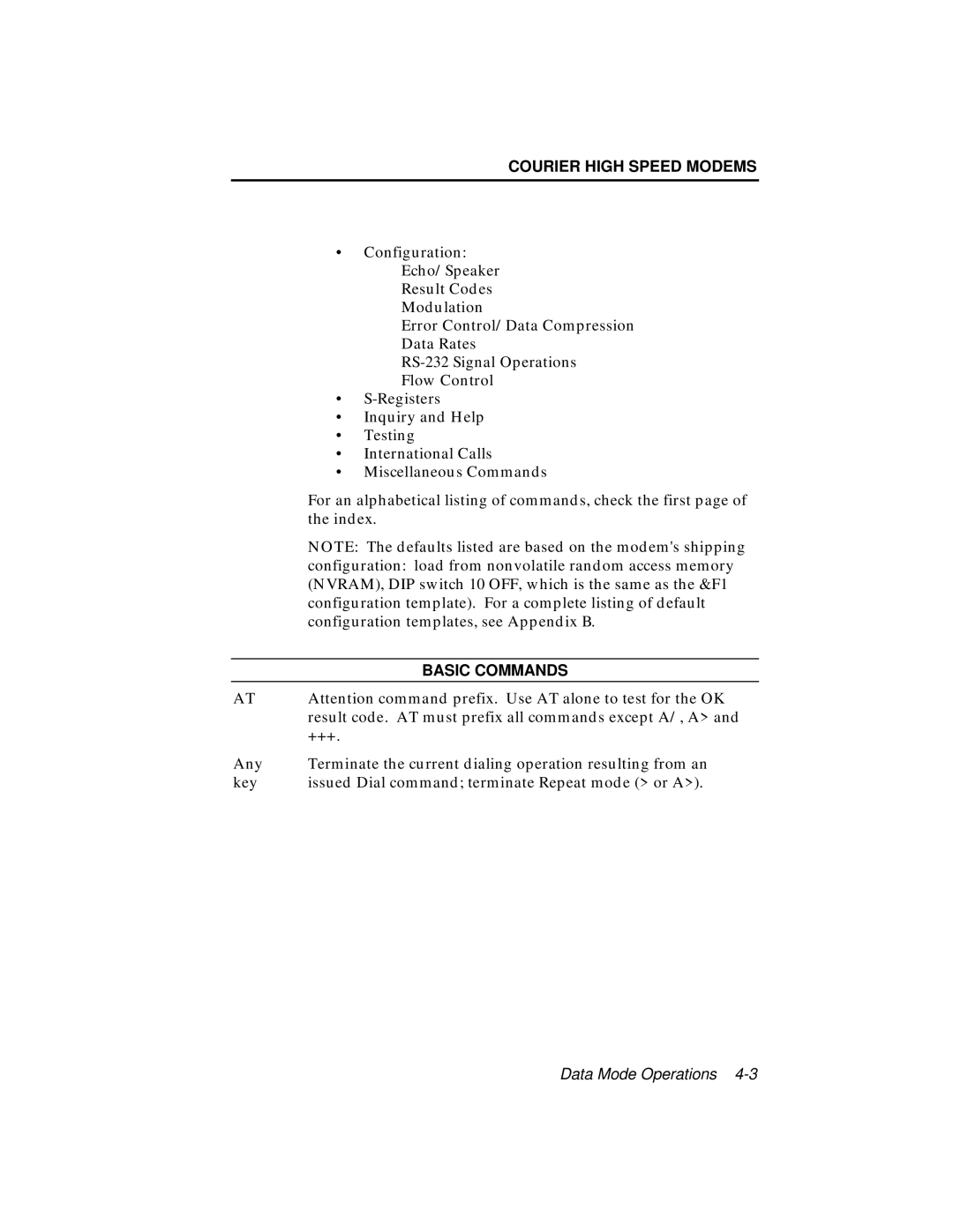 USRobotics V.34 user manual Basic Commands 