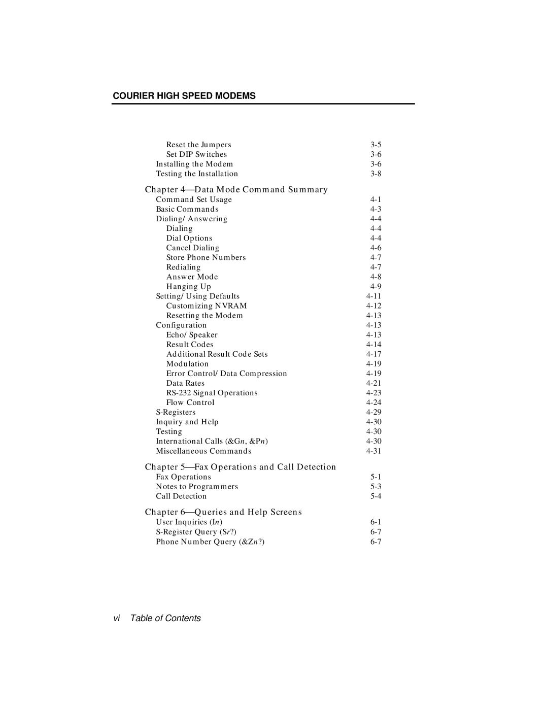 USRobotics V.34 user manual ⎯Data Mode Command Summary, ⎯Fax Operations and Call Detection, ⎯Queries and Help Screens 