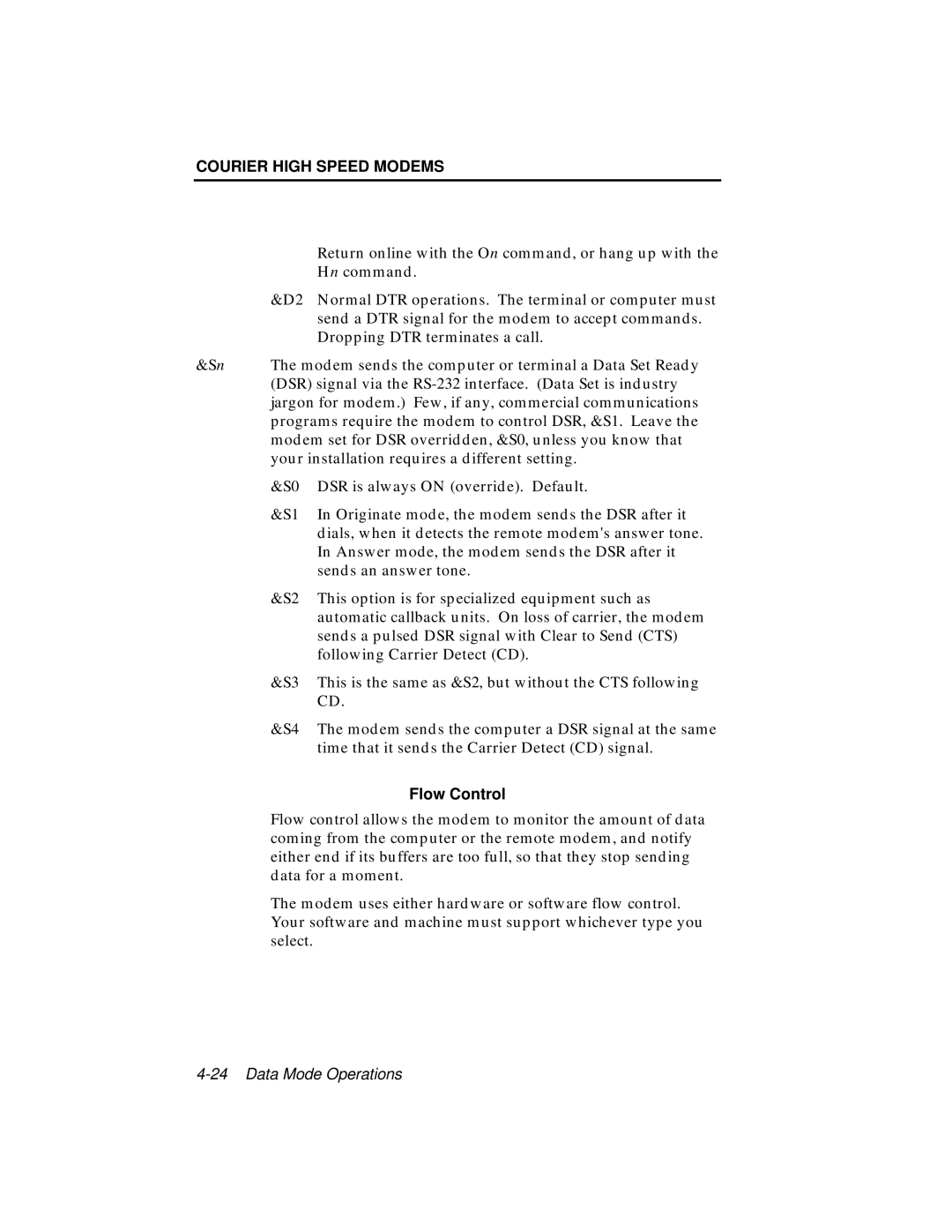 USRobotics V.34 user manual Flow Control 