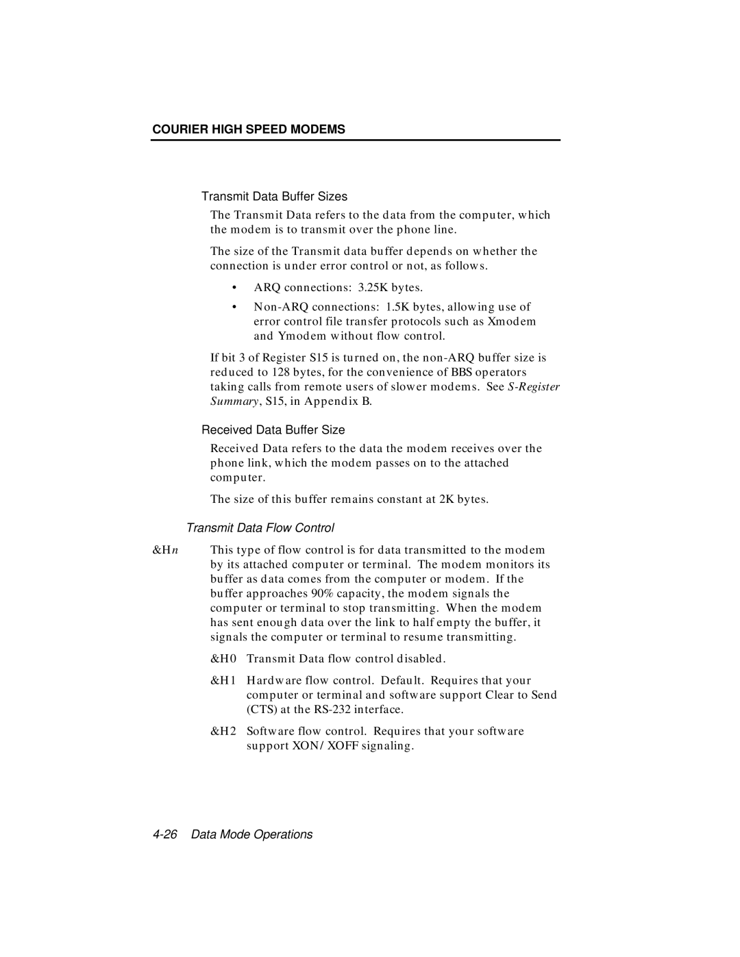 USRobotics V.34 user manual Transmit Data Flow Control 