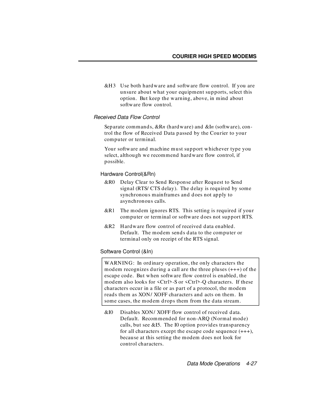 USRobotics V.34 user manual Software Control &In 