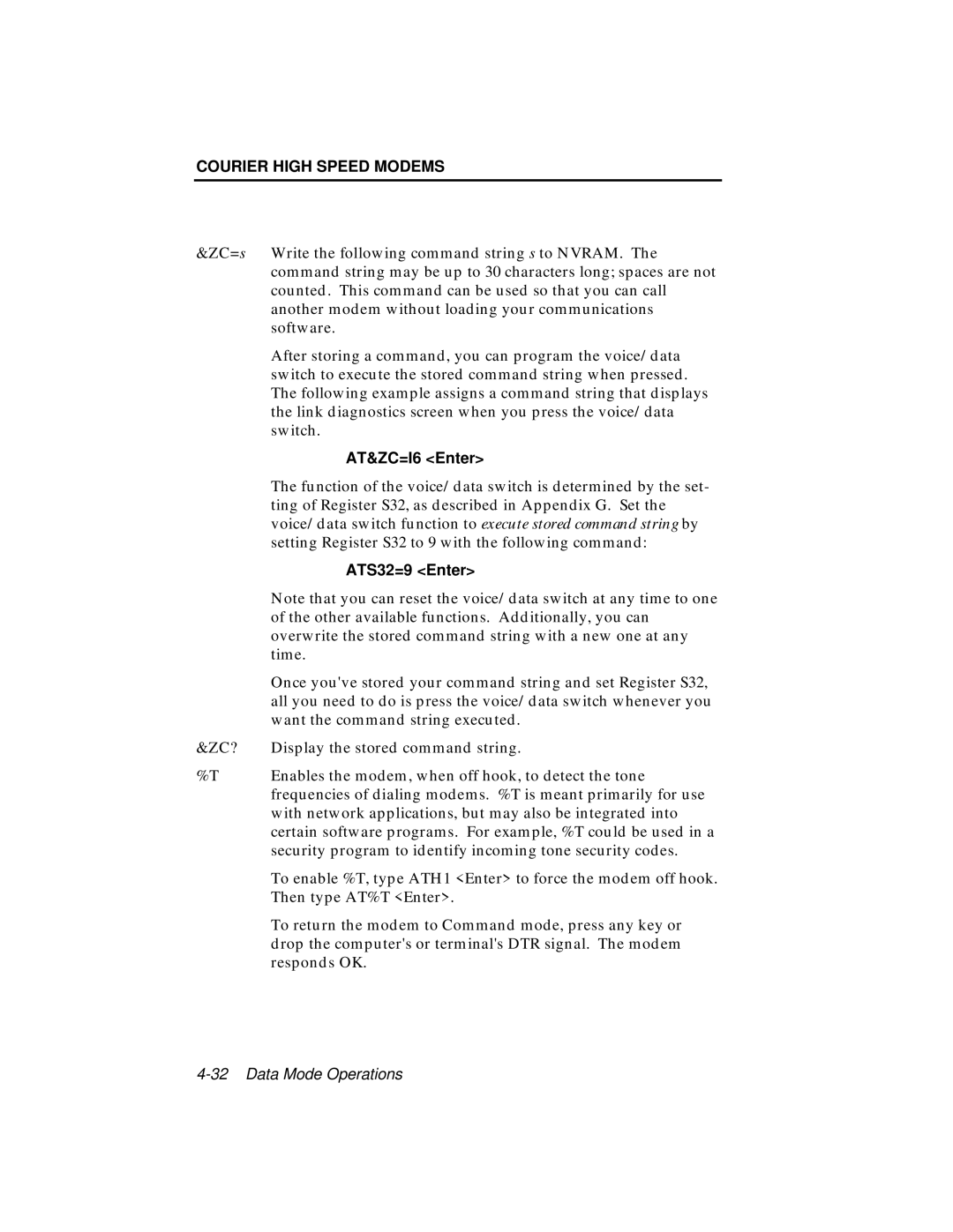 USRobotics V.34 user manual AT&ZC=I6 Enter, ATS32=9 Enter 