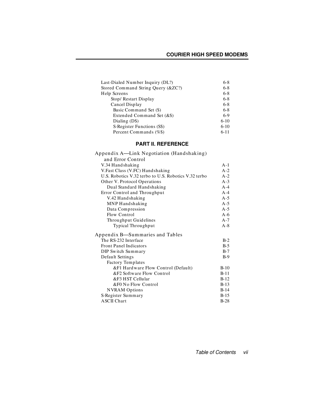 USRobotics V.34 user manual Part II. Reference, Appendix A⎯Link Negotiation Handshaking and Error Control 