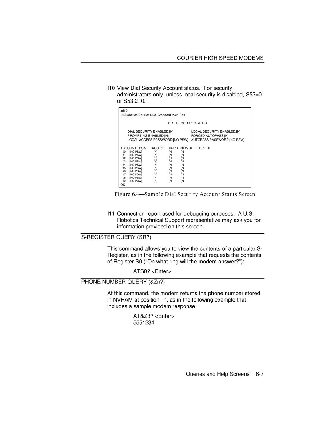 USRobotics V.34 user manual ATS0? Enter, AT&Z3? Enter 