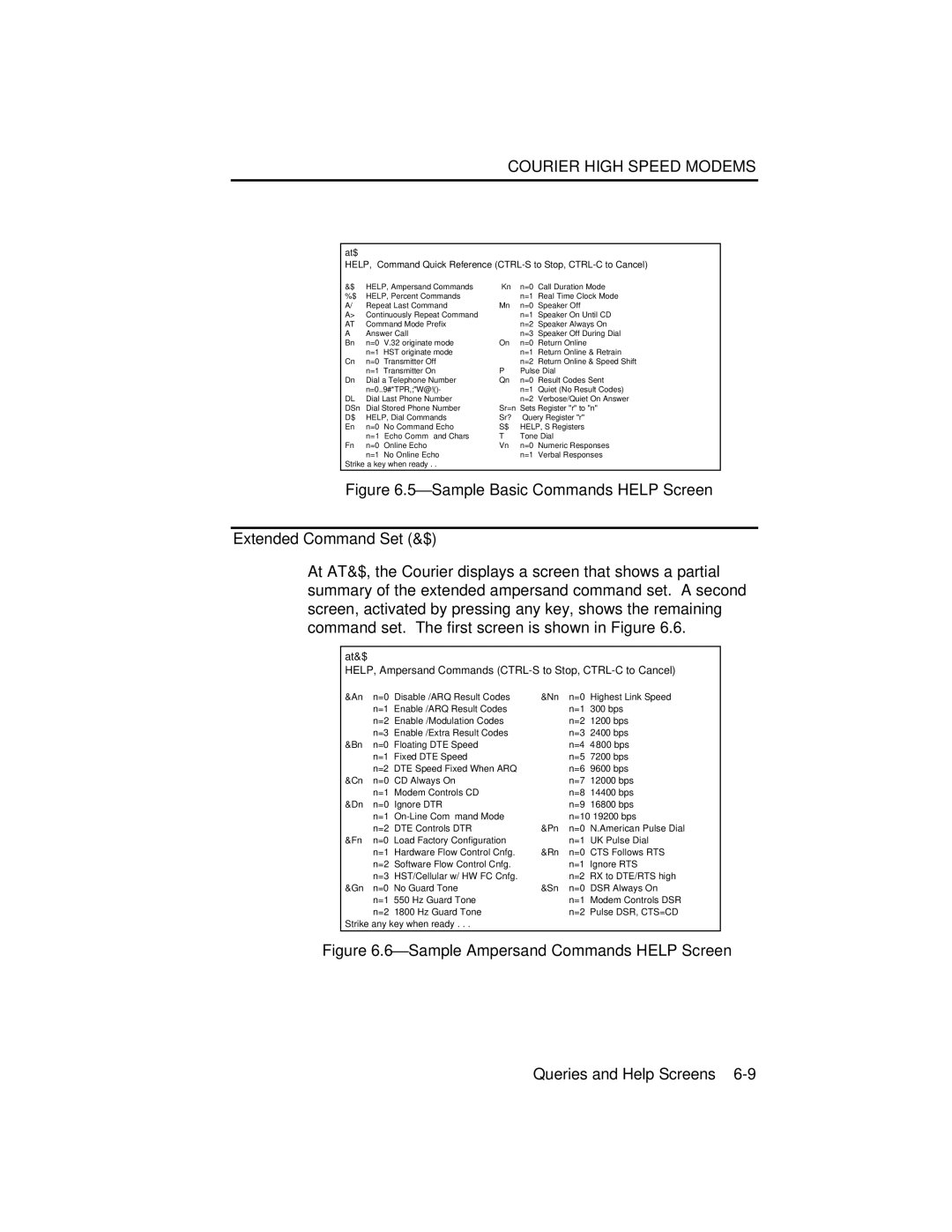 USRobotics V.34 user manual ⎯Sample Basic Commands Help Screen 