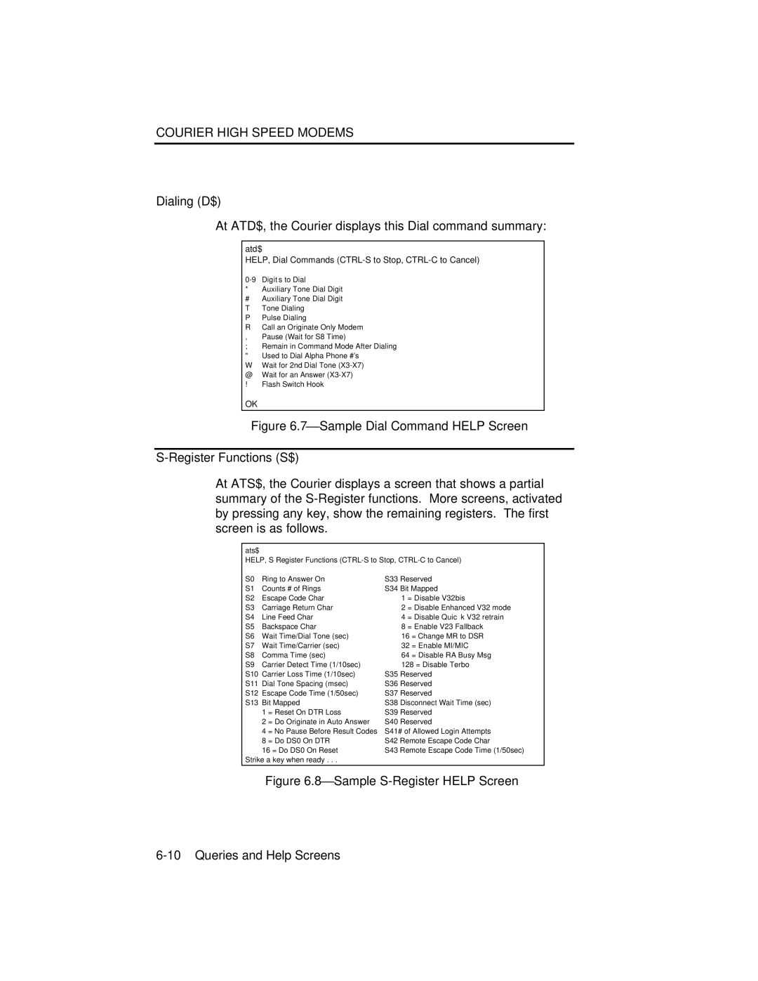 USRobotics V.34 user manual ⎯Sample Dial Command Help Screen 