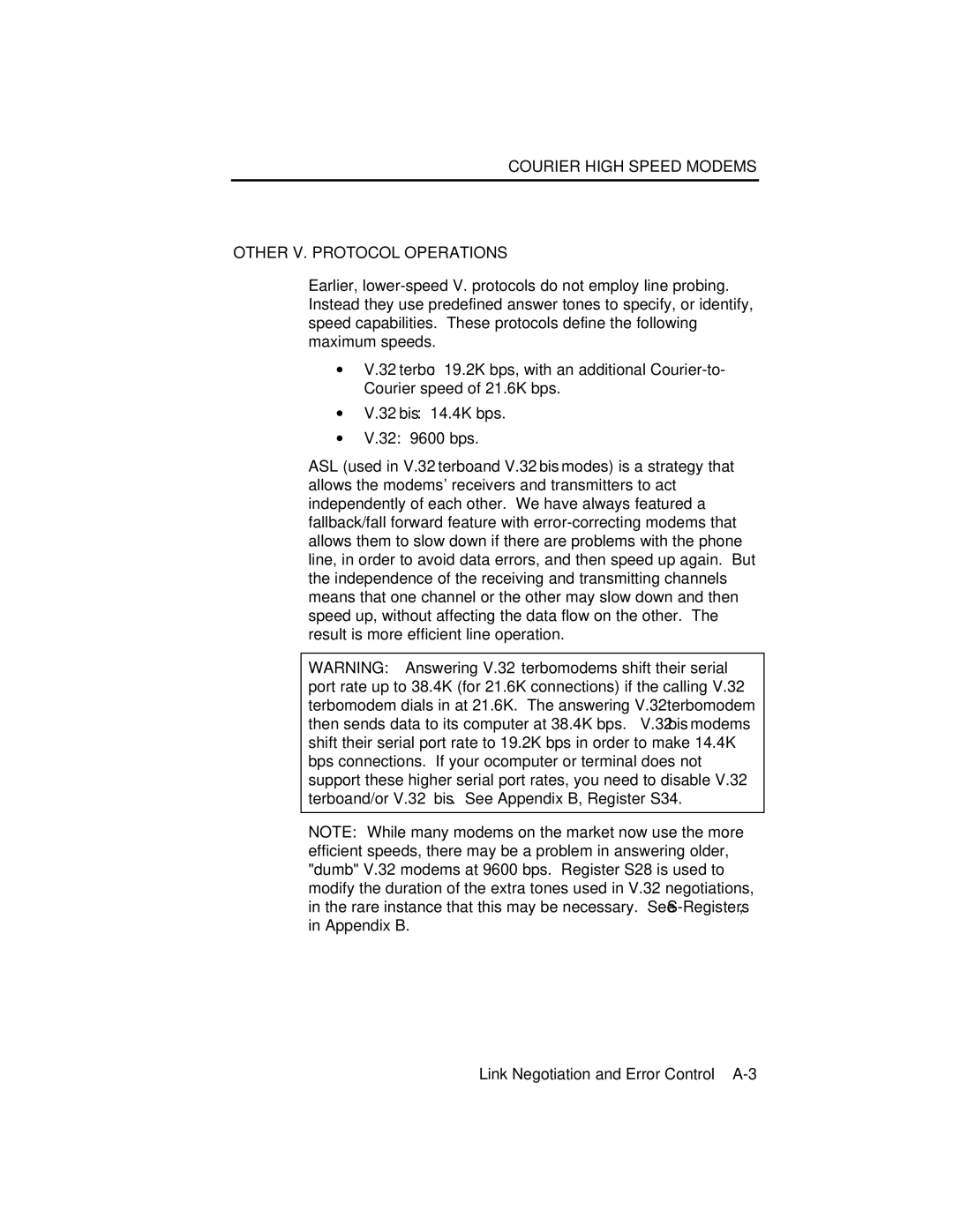 USRobotics V.34 user manual Other V. Protocol Operations 