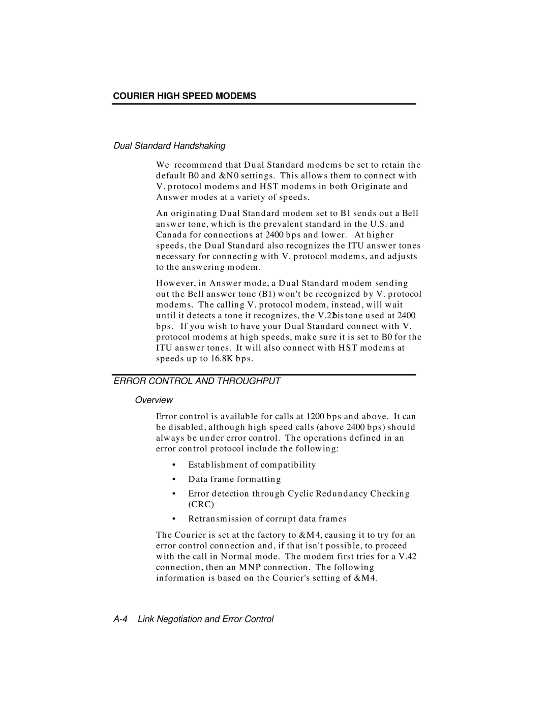 USRobotics V.34 user manual Error Control and Throughput 