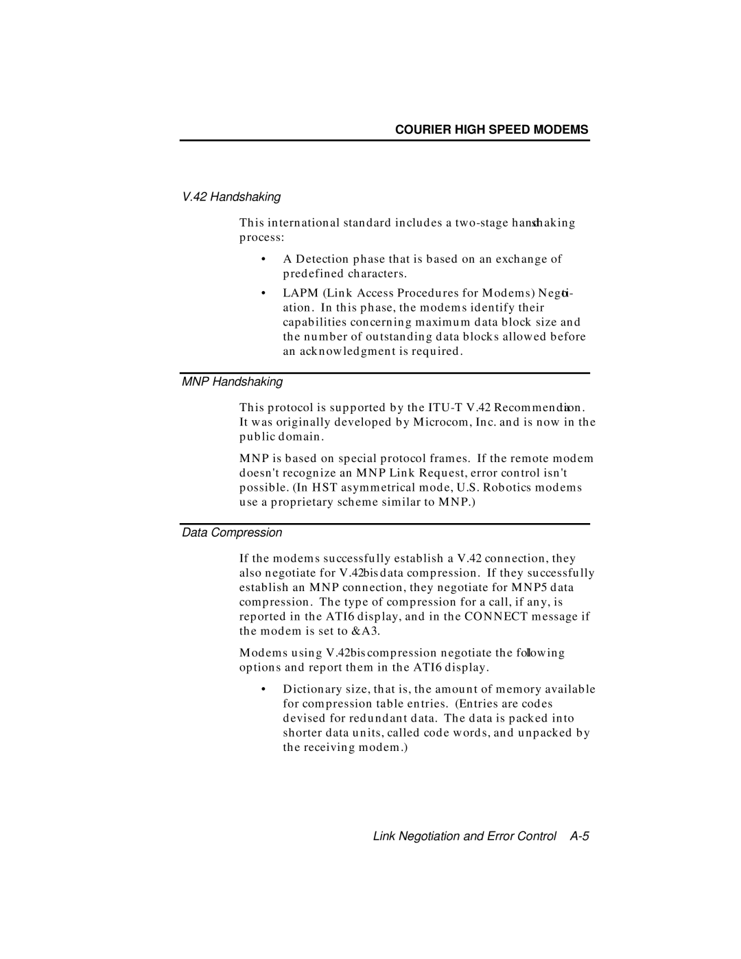 USRobotics V.34 user manual Handshaking 