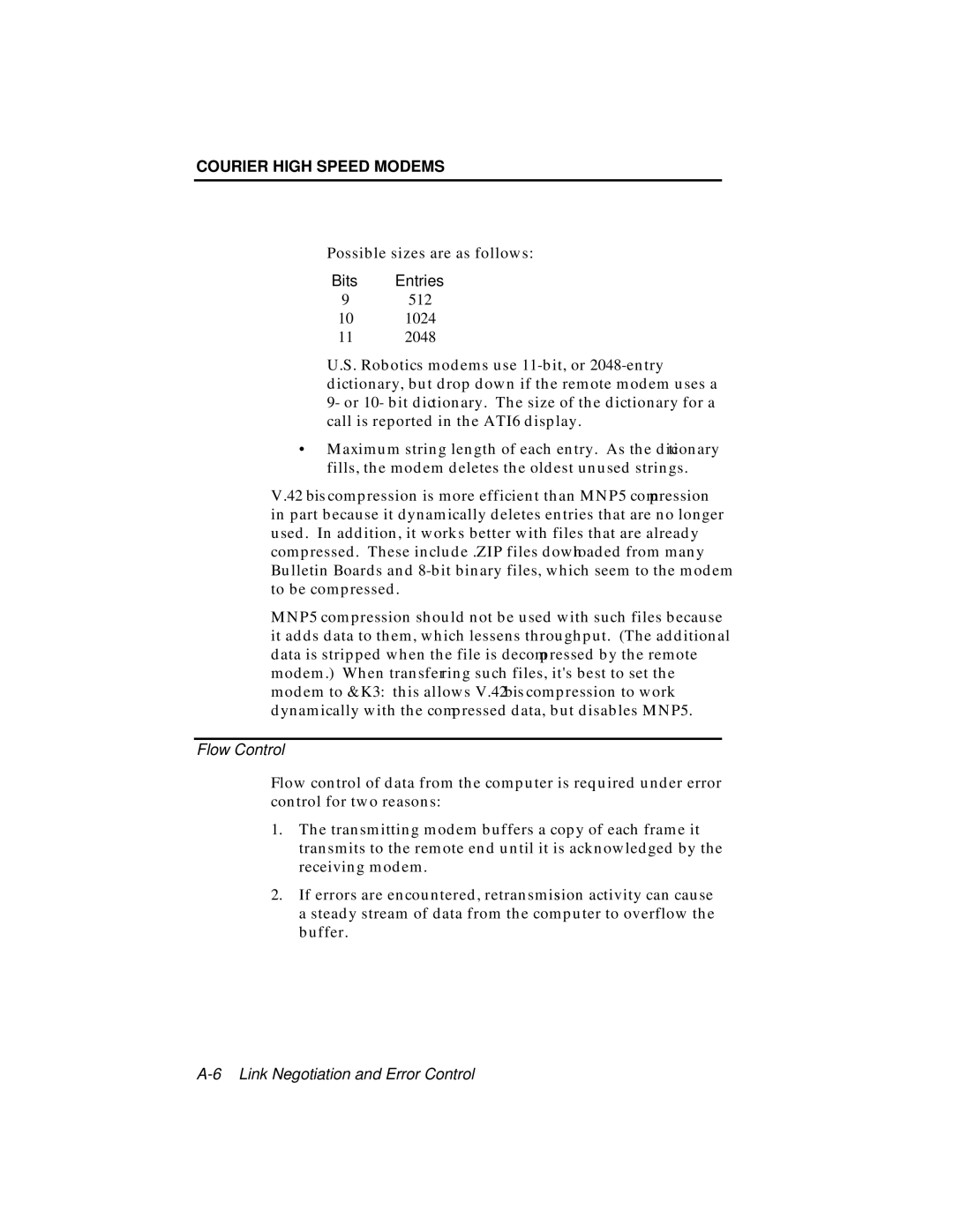 USRobotics V.34 user manual Bits Entries 