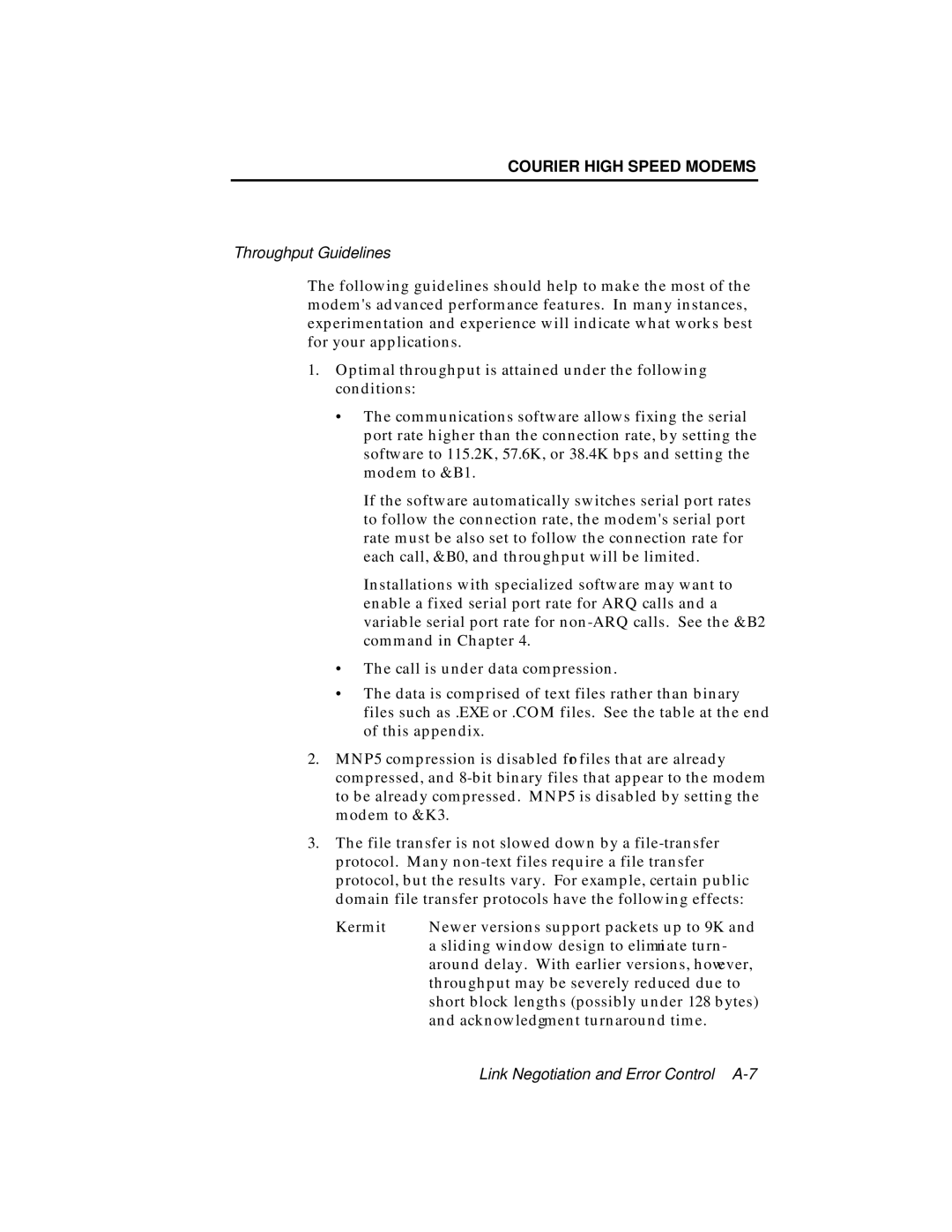 USRobotics V.34 user manual Throughput Guidelines 