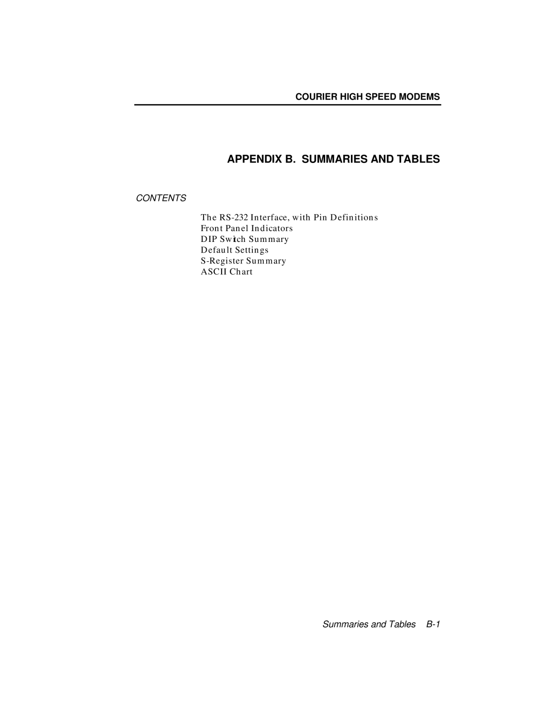 USRobotics V.34 user manual Appendix B. Summaries and Tables 