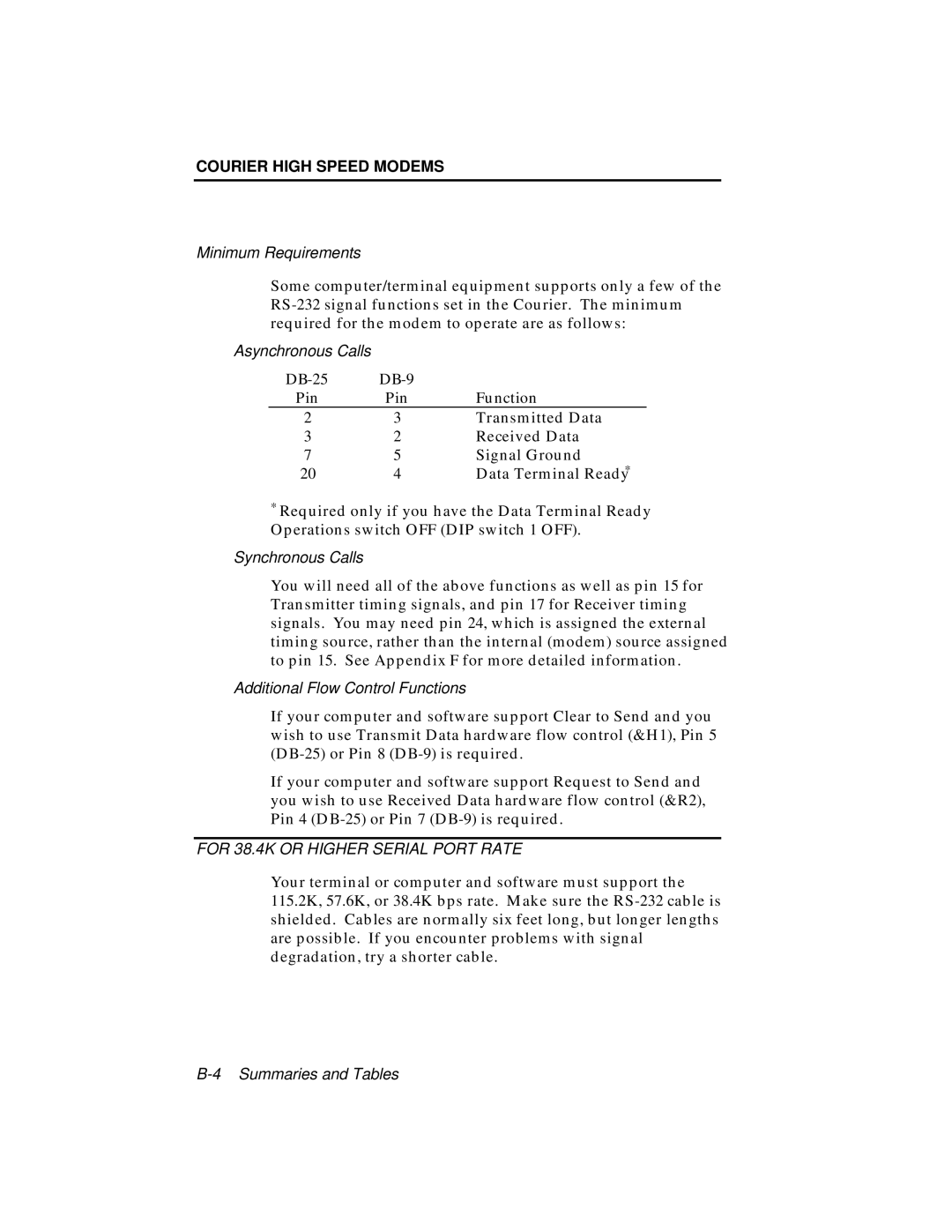 USRobotics V.34 user manual DB-25 DB-9 Pin Function 