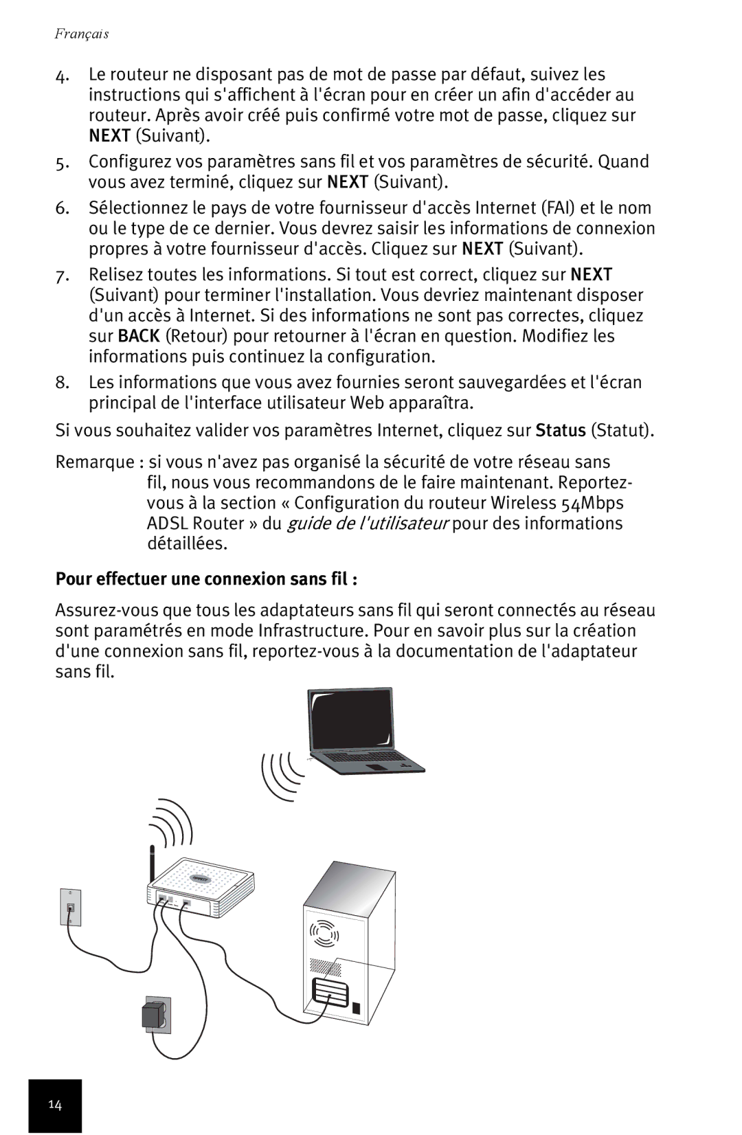 USRobotics Wireless 54Mbps ADSL Router manual Pour effectuer une connexion sans fil 