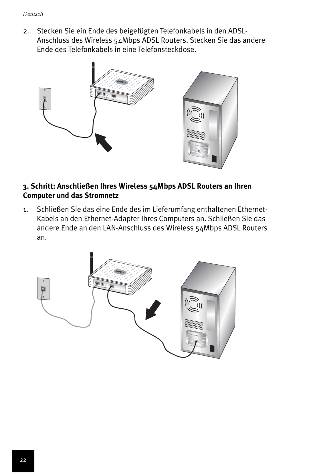 USRobotics Wireless 54Mbps ADSL Router manual Deutsch 