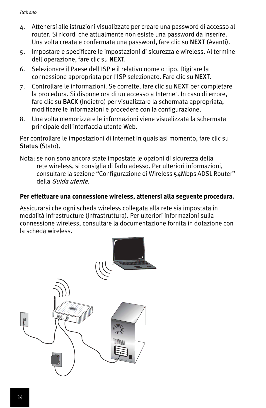 USRobotics Wireless 54Mbps ADSL Router manual Italiano 