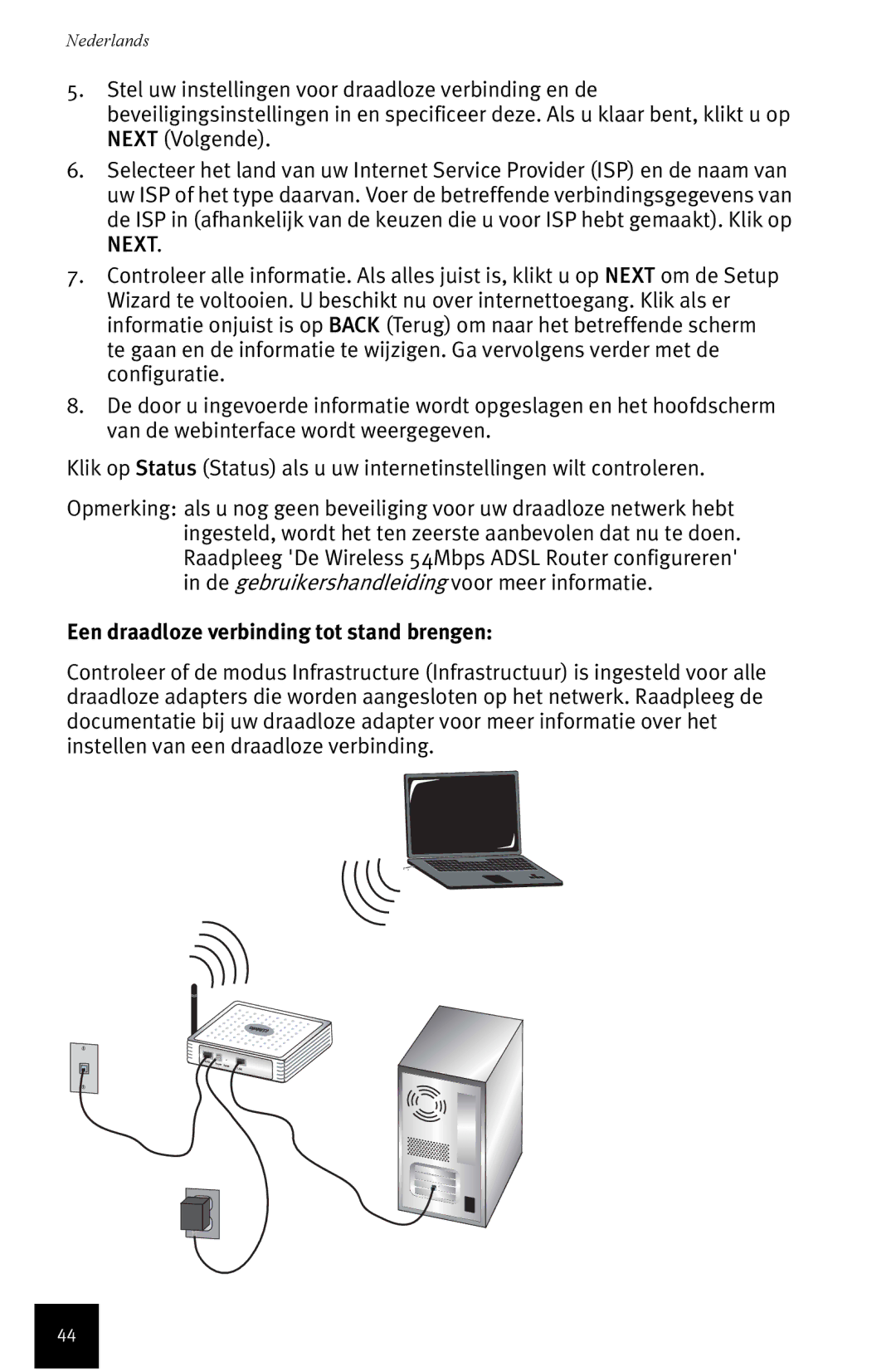 USRobotics Wireless 54Mbps ADSL Router manual Een draadloze verbinding tot stand brengen 