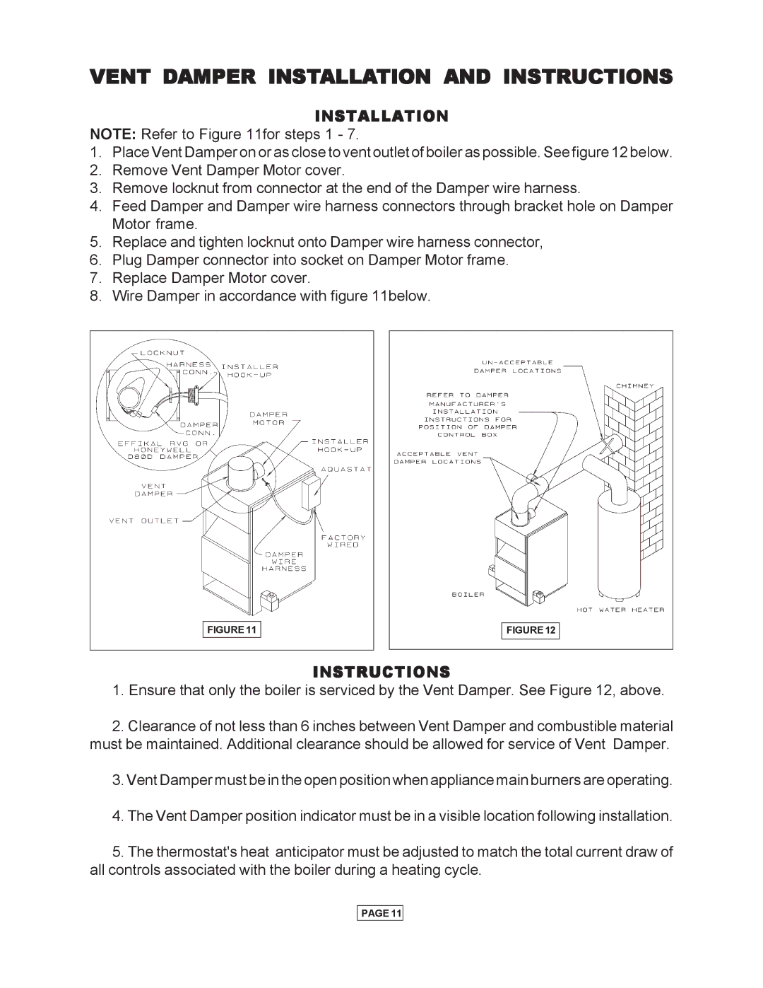 Utica Gas-fired Boiler manual Vent Damper Installation and Instructions 