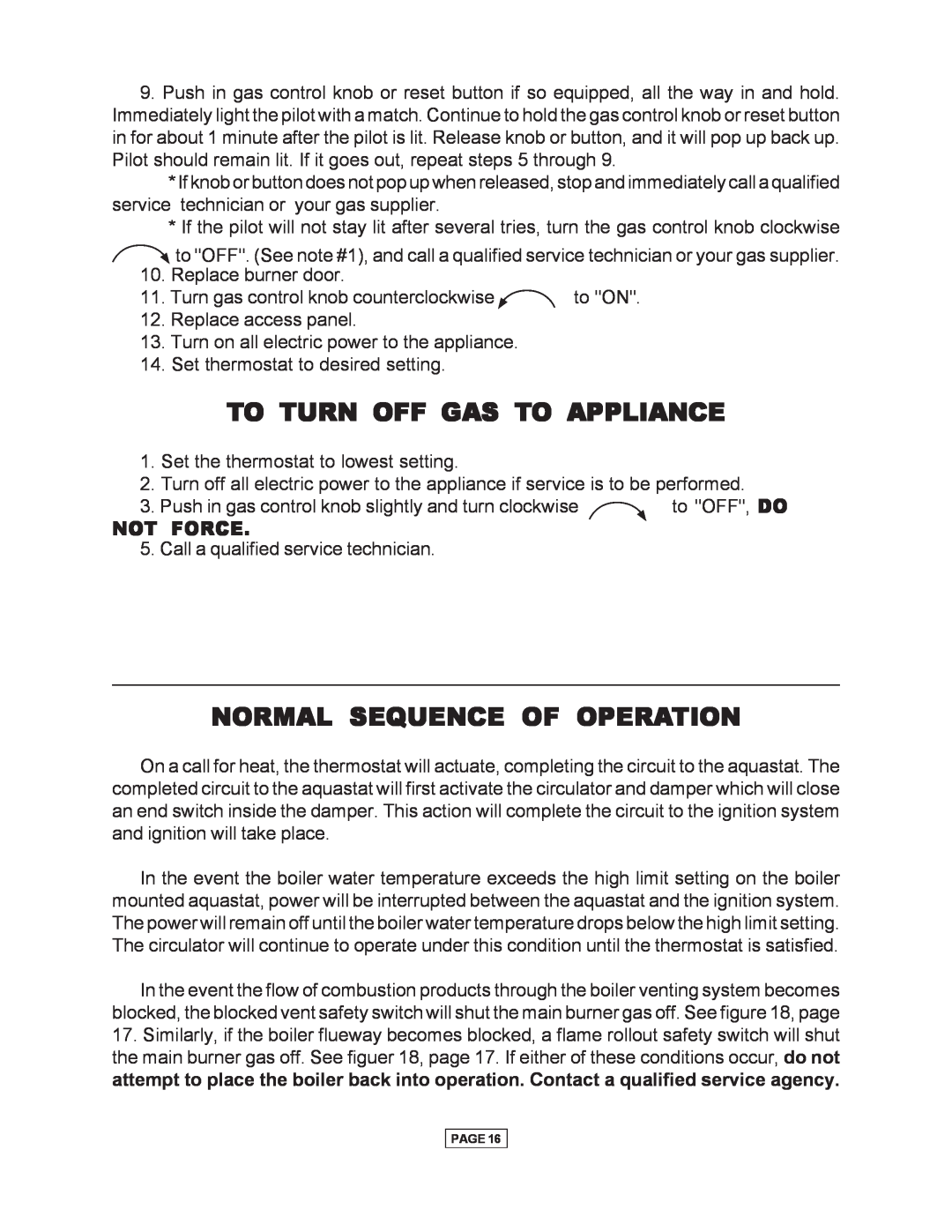 Utica Gas-fired Boiler manual To Turn Off Gas To Appliance, Normal Sequence Of Operation, Not Force 