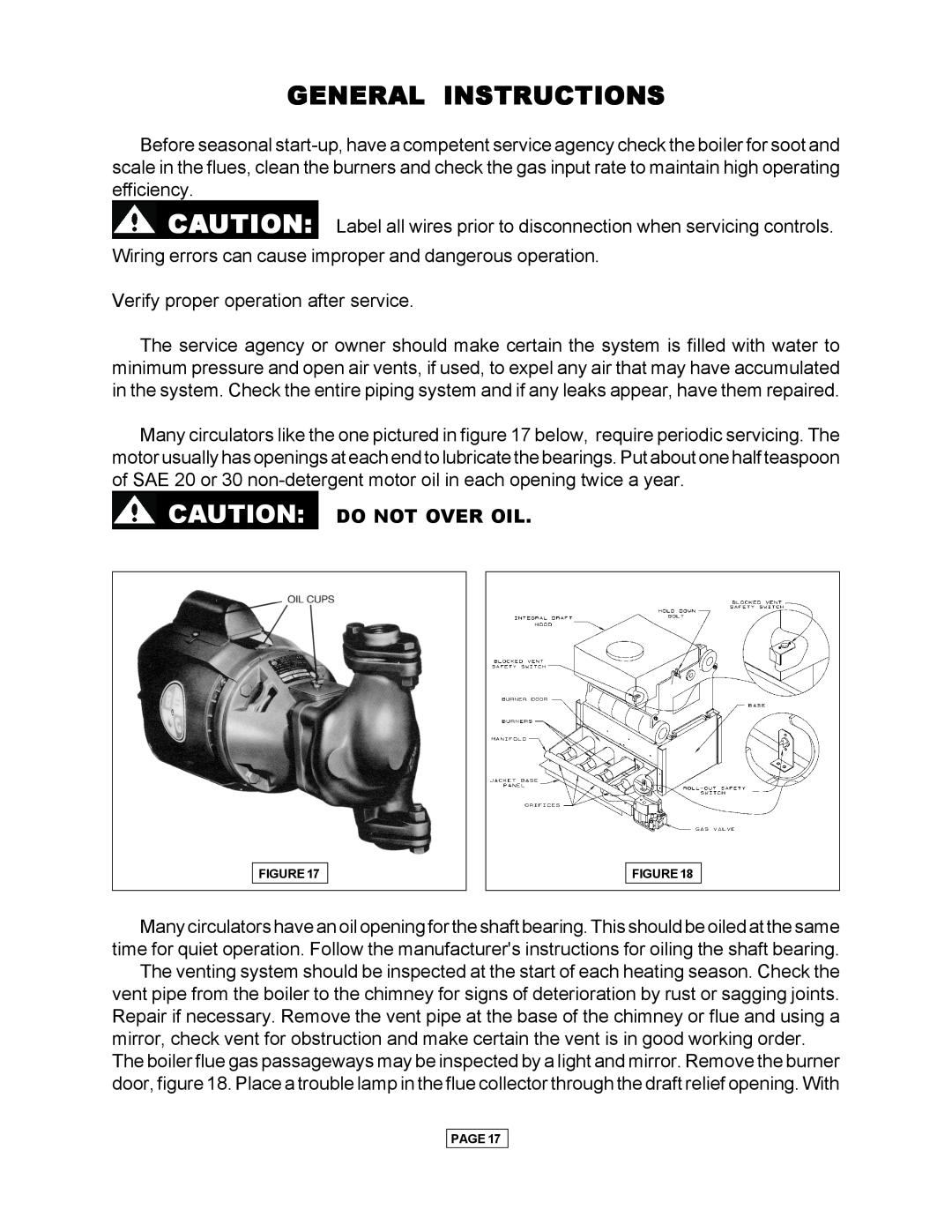 Utica Gas-fired Boiler manual General Instructions, Do Not Over Oil 