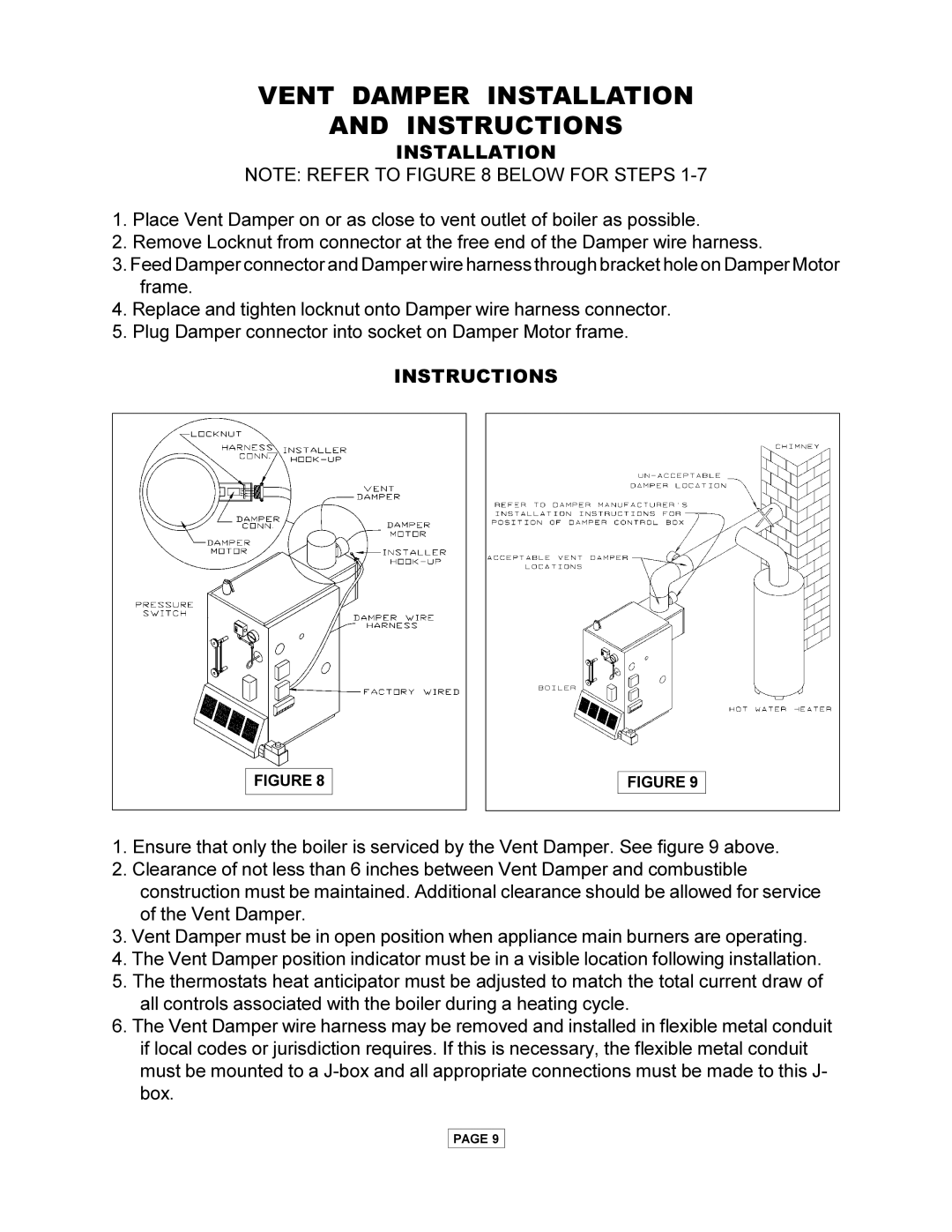 Utica PEG-C installation manual Vent Damper Installation Instructions 