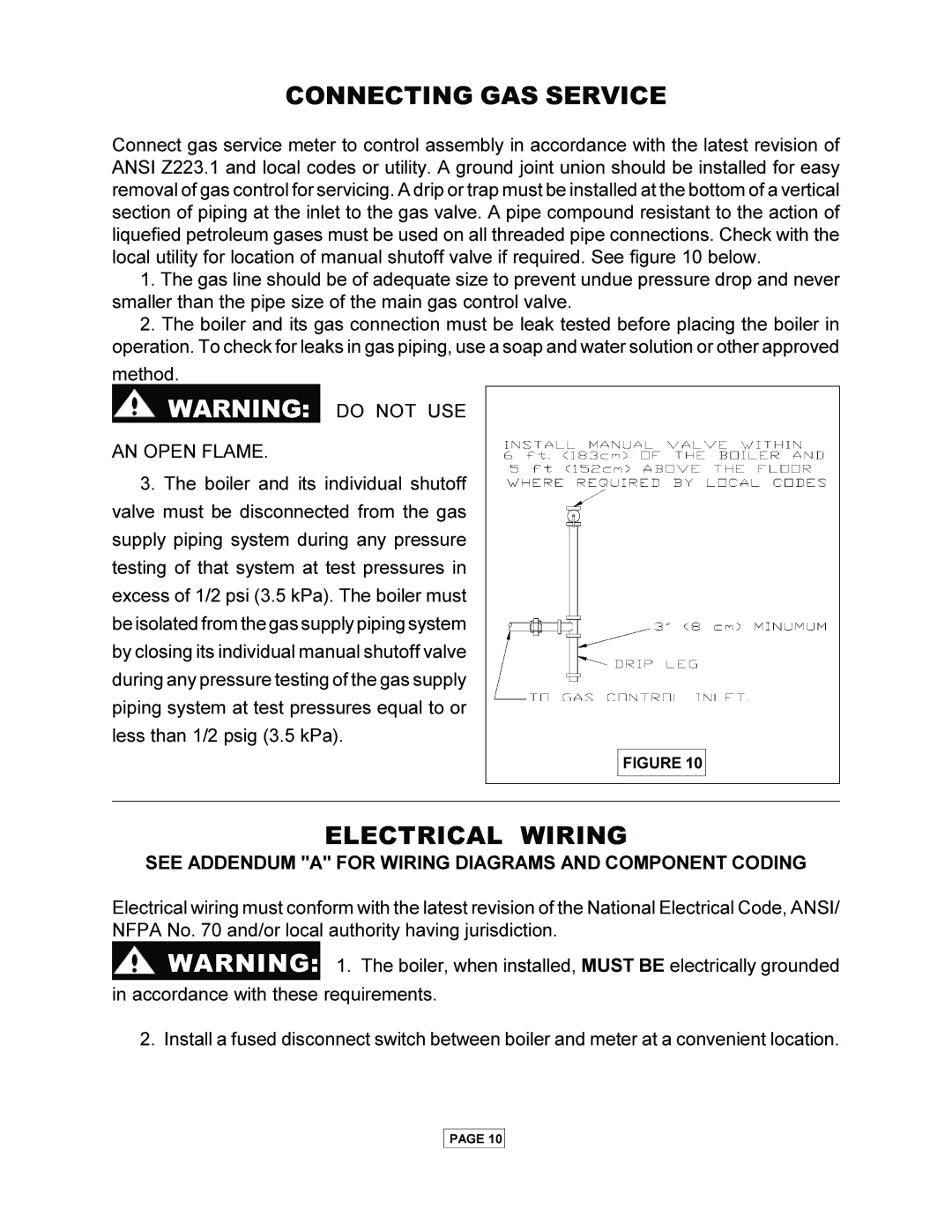 Utica PEG-C Connecting GAS Service, Electrical Wiring, See Addendum a for Wiring Diagrams and Component Coding 