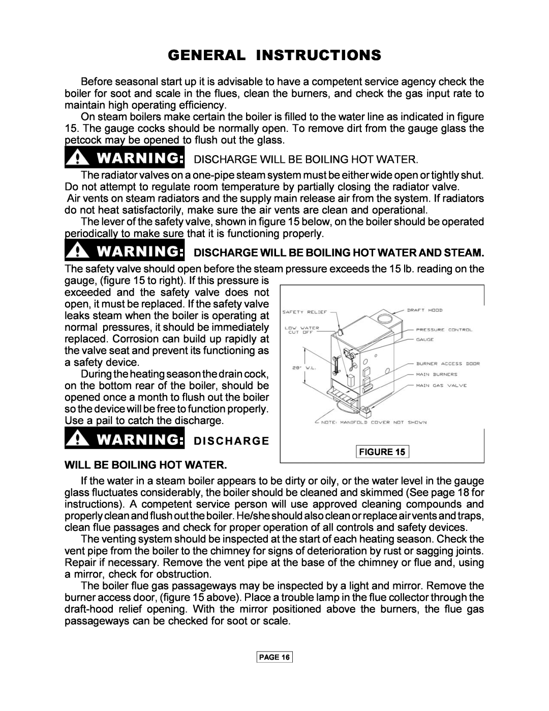 Utica PEG-C installation manual General Instructions, Discharge Will Be Boiling Hot Water And Steam 