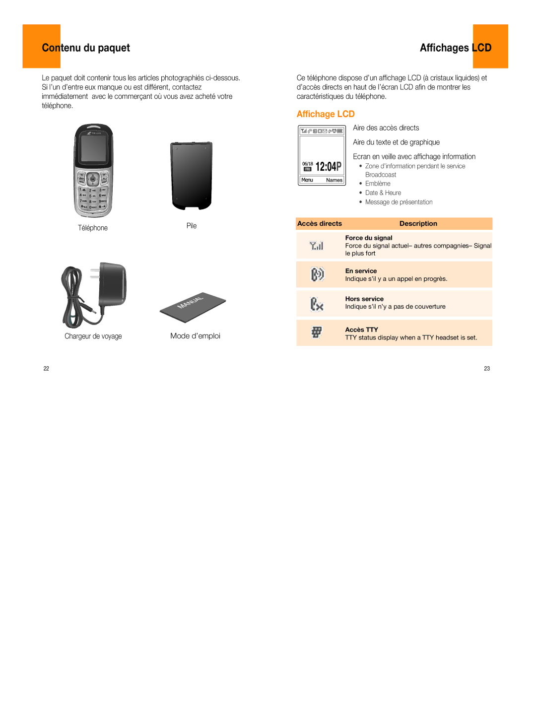 UTStarcom 860 manual Affichage LCD, Mode d’emploi 