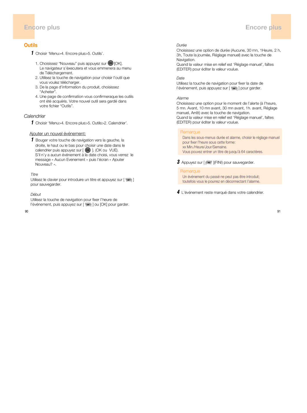 UTStarcom 860 manual Outils, Calendrier, Ajouter un nouvel événement 