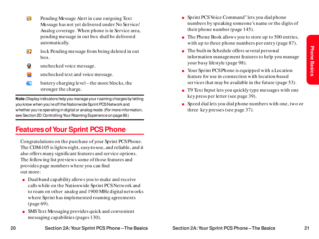 UTStarcom CDM-105 warranty Features of Your Sprint PCS Phone 