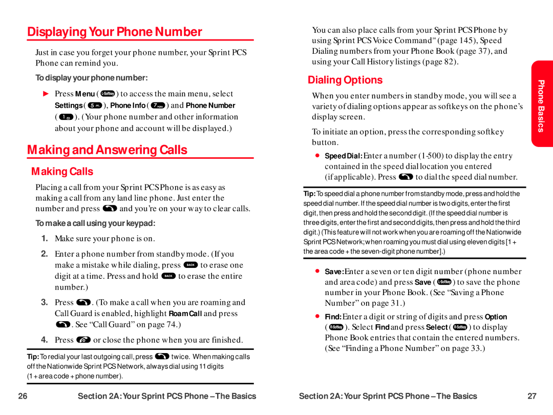 UTStarcom CDM-105 warranty Displaying Your Phone Number, Making and Answering Calls, Making Calls, Dialing Options 