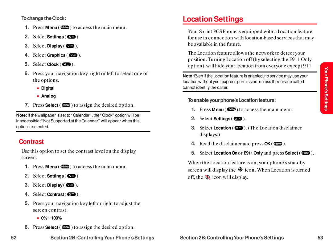 UTStarcom CDM-105 warranty Location Settings, Contrast,  Digital  Analog,  0% ~ 100% 