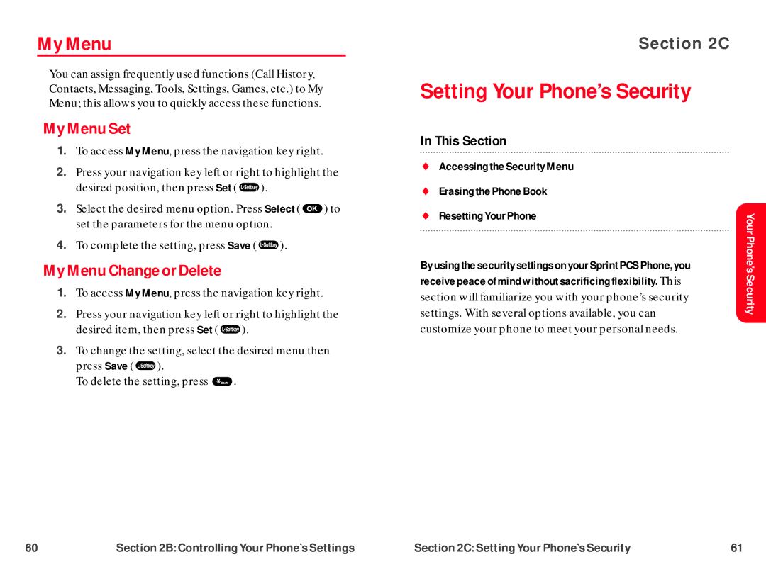 UTStarcom CDM-105 warranty Setting Your Phone’s Security, My Menu Set, My Menu Change or Delete 