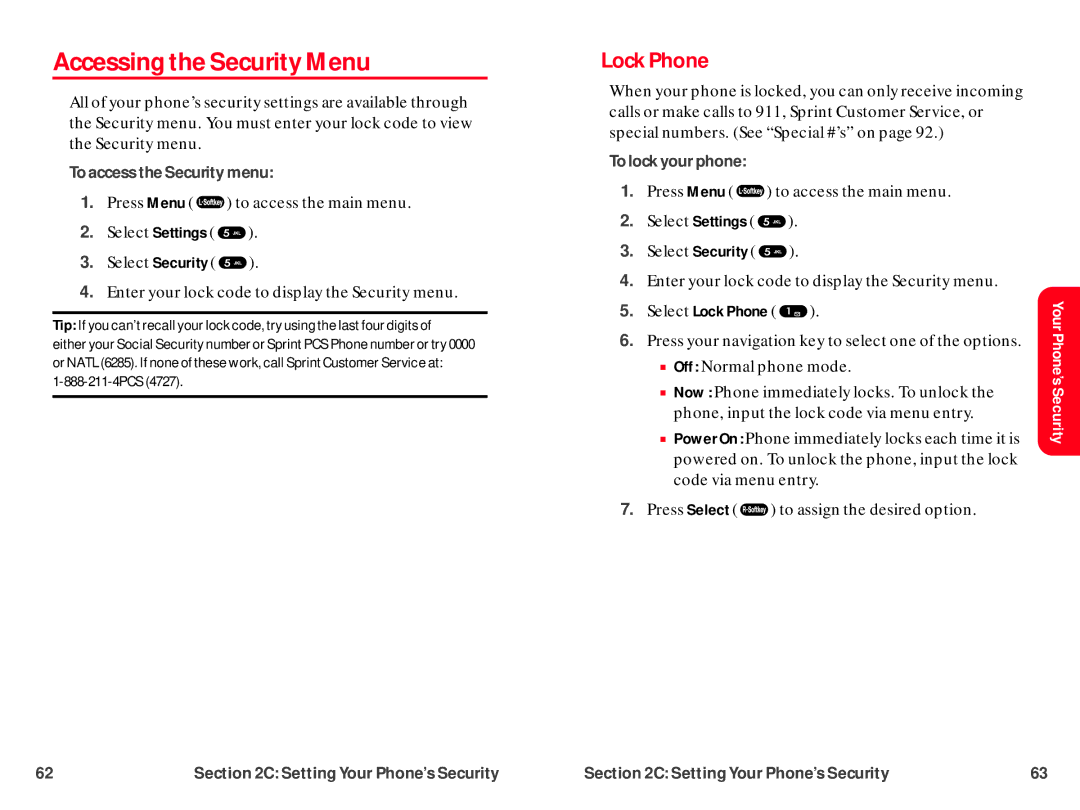 UTStarcom CDM-105 warranty Accessing the Security Menu, Lock Phone 