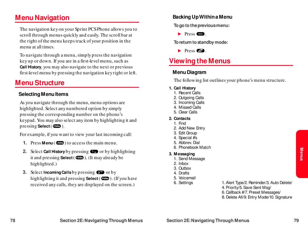 UTStarcom CDM-105 warranty Menu Navigation, Menu Structure, Viewing the Menus 