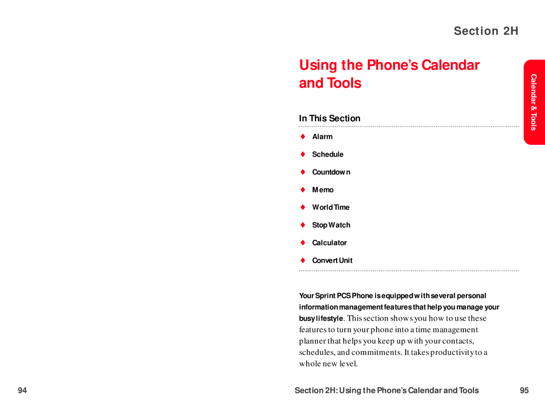 UTStarcom CDM-105 warranty Using the Phone’s Calendar and Tools 