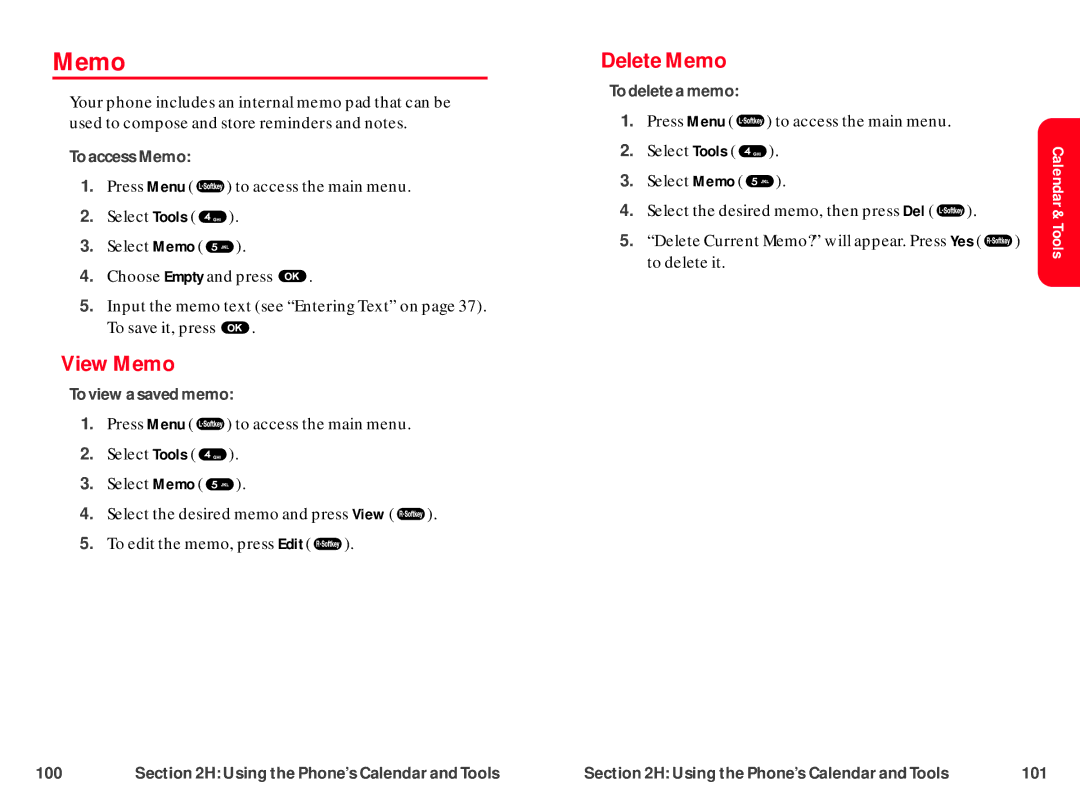 UTStarcom CDM-105 warranty View Memo, Delete Memo 