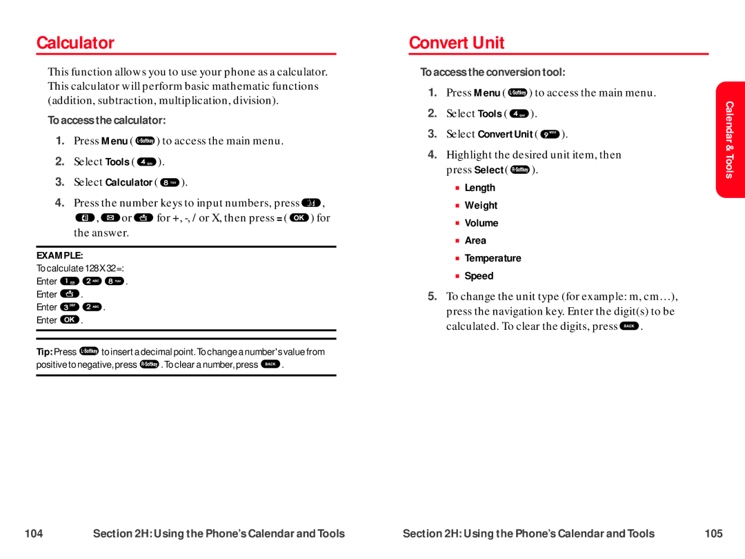 UTStarcom CDM-105 warranty Calculator, Select Convert Unit,  Length  Weight  Volume  Area  Temperature  Speed 