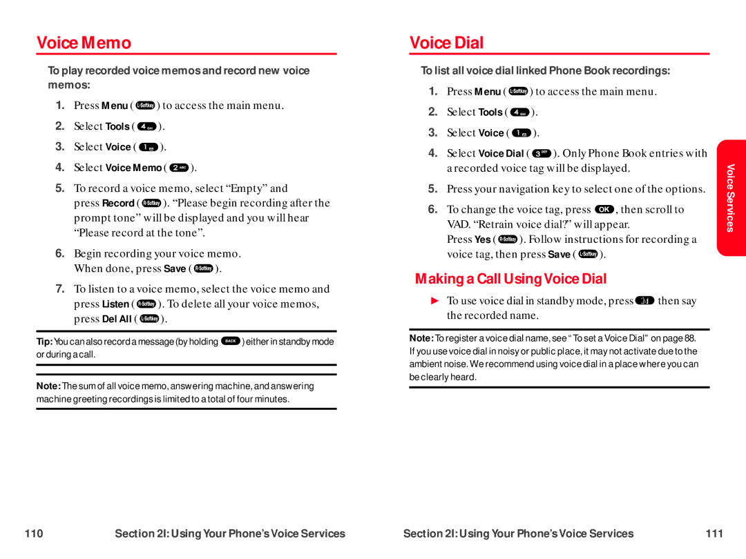 UTStarcom CDM-105 warranty Voice Memo, Making a Call UsingVoice Dial 