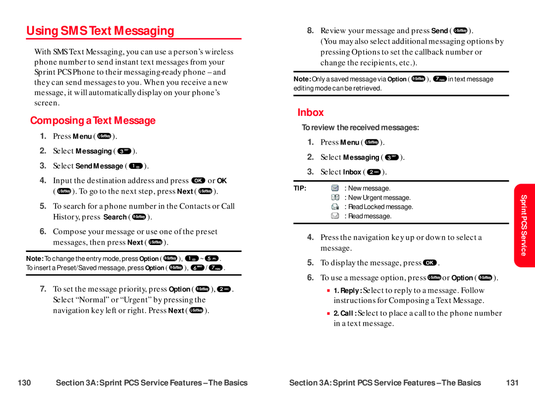 UTStarcom CDM-105 warranty Using SMS Text Messaging, Composing a Text Message, Inbox, Select Send Message 