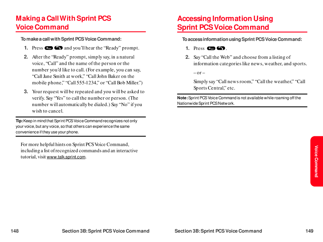 UTStarcom CDM-105 Making a Call With Sprint PCS Voice Command, Accessing Information Using Sprint PCS Voice Command 