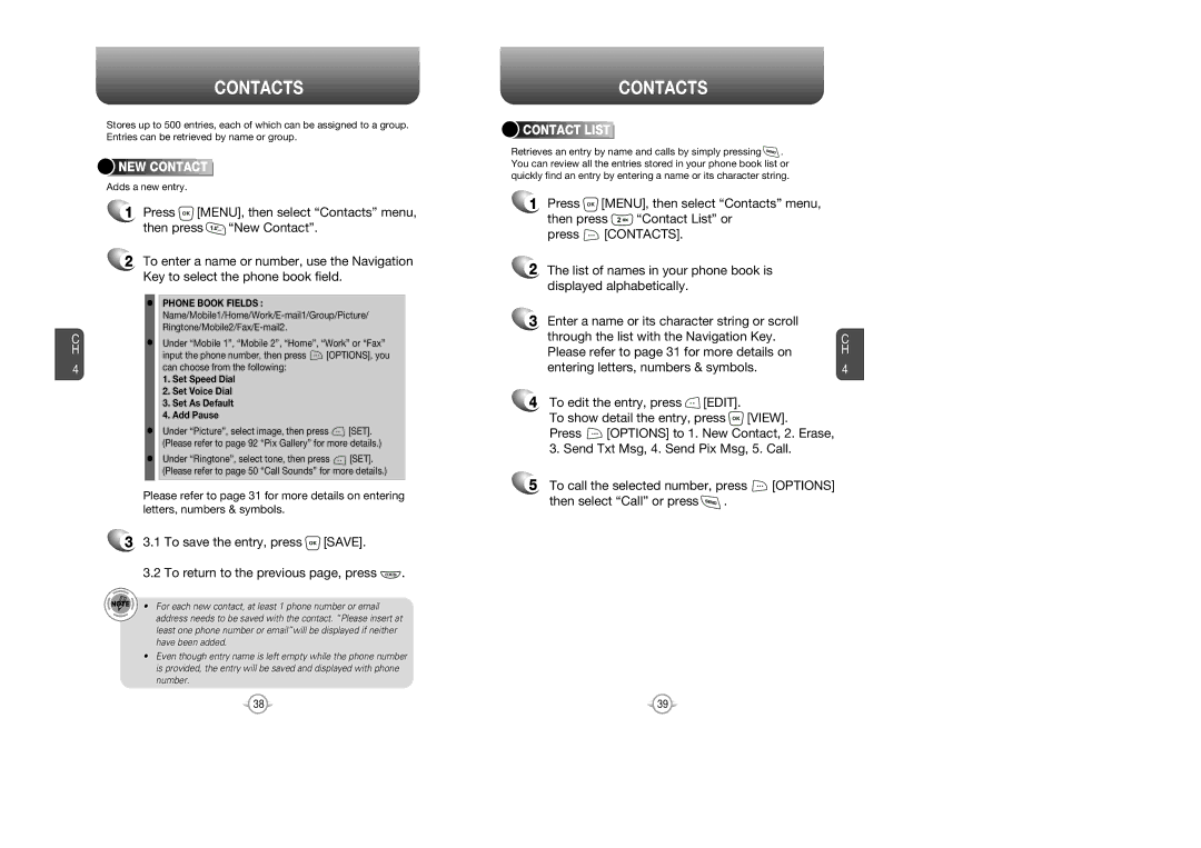 UTStarcom CDM 1080 manual Contacts, NEW Contact, Contact List 