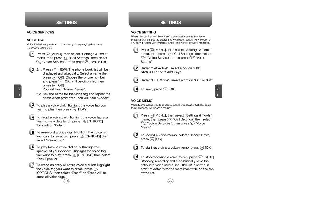 UTStarcom CDM 1080 manual Voice Services Voice Dial, Voice Setting, Voice Memo 