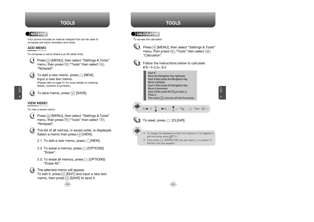 UTStarcom CDM 1080 manual ADD Memo, To save memo, press Save, View Memo, To reset, press Clear, Calculator 