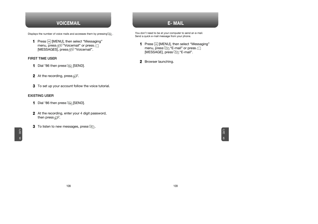 UTStarcom CDM 1080 manual Voicemail, Mail, First Time User, Existing User 