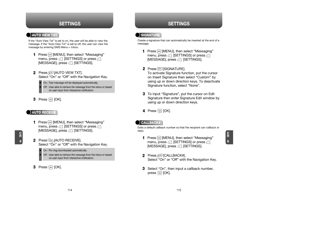 UTStarcom CDM 1080 manual Auto View TXT, Auto Receive, Signature, Callback# 