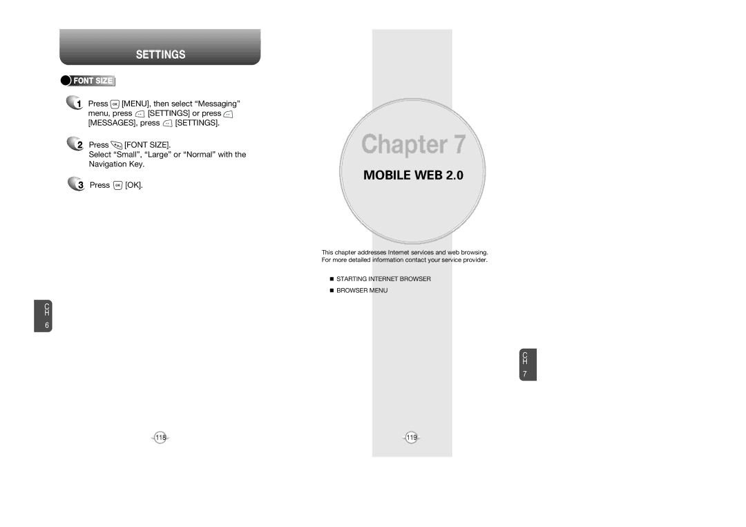 UTStarcom CDM 1080 manual Mobile WEB, Font Size 