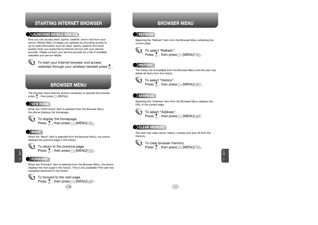 UTStarcom CDM 1080 manual Starting Internet Browser, Browser Menu 