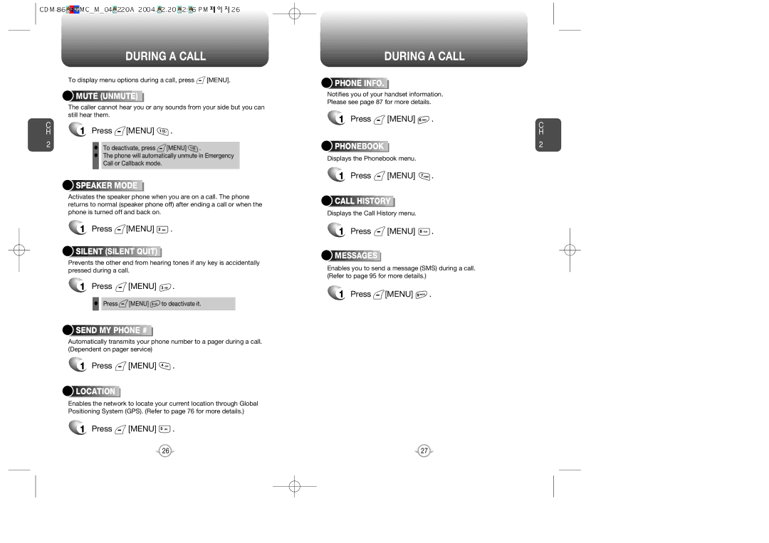 UTStarcom CDM-8615 manual During a Call, Press Menu 