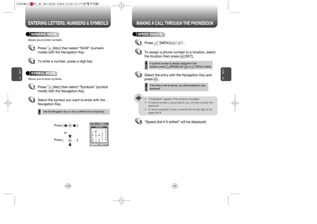 UTStarcom CDM-8615 manual Select the entry with the Navigation Key and press, Speed dial # X edited will be displayed 